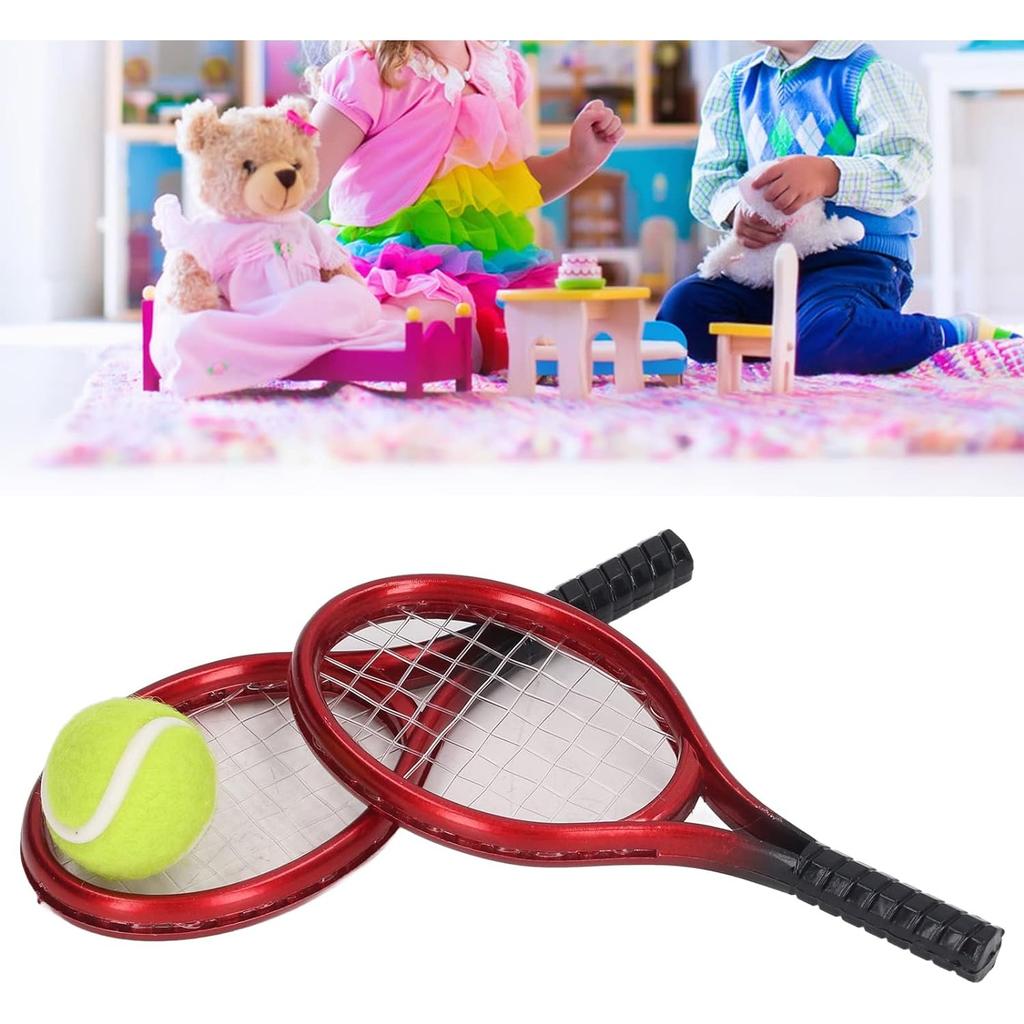 Doll Tennis Racket 1/12 Scale Home Decor Perfect Details Miniature Tennis Racket with Storage Bag for Kids