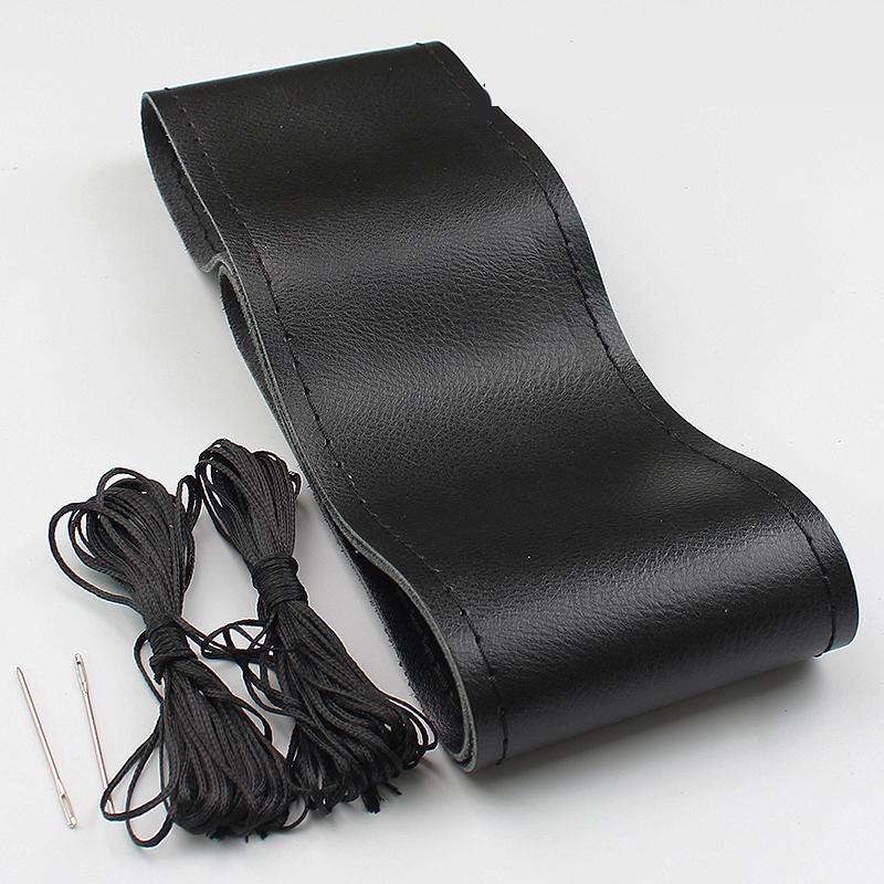 TOP Layer Leather Car Steering Wheel Cover Braid Soft Texture Car Covers With Needles Thread Genuine Leather Car Styling