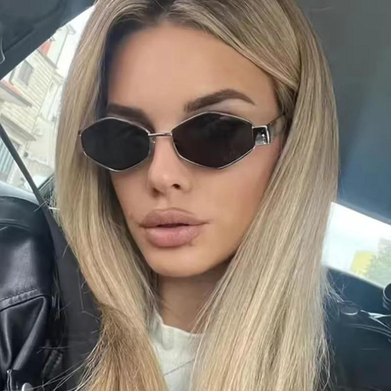 Fashion Polygonal Women Sunglasses Vintage Brand Rhombus Mirror Ladies Sun glasses Shades Unique Metal Frame Punk Eyewear Men