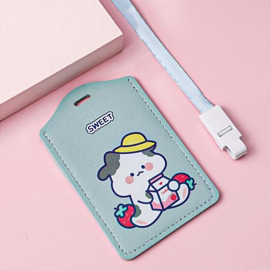 Pouzdro na karty Praktický kreslený design Roztomilý multifunkční chránič sběrnicových karet se šňůrkou