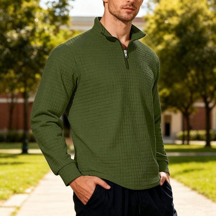 Loose Fit Half Zipper Sweatshirt Men's Autumn Winter American Business Casual Flannel Square Grid Collar Sweater