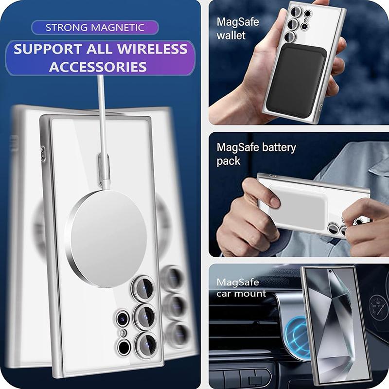 Electroplated With Magsafe Case For Samsung Galaxy S24 S23 S22 S21 Note 20 Ultra S23 FE Soft Magnetic Lens Protection Glass Film