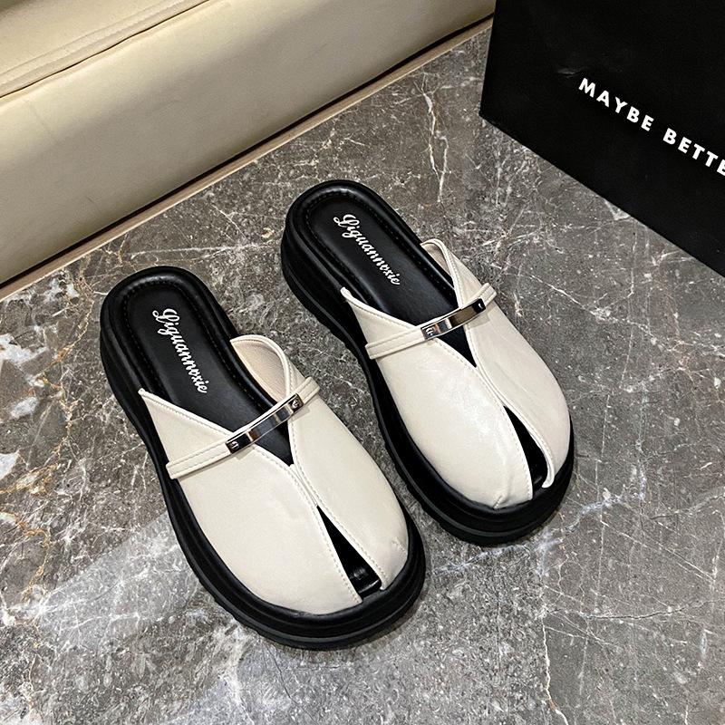European Station thick-soled bag head half slippers women's 2025 summer new wear fashionable versatile one-pedal lazy slippers