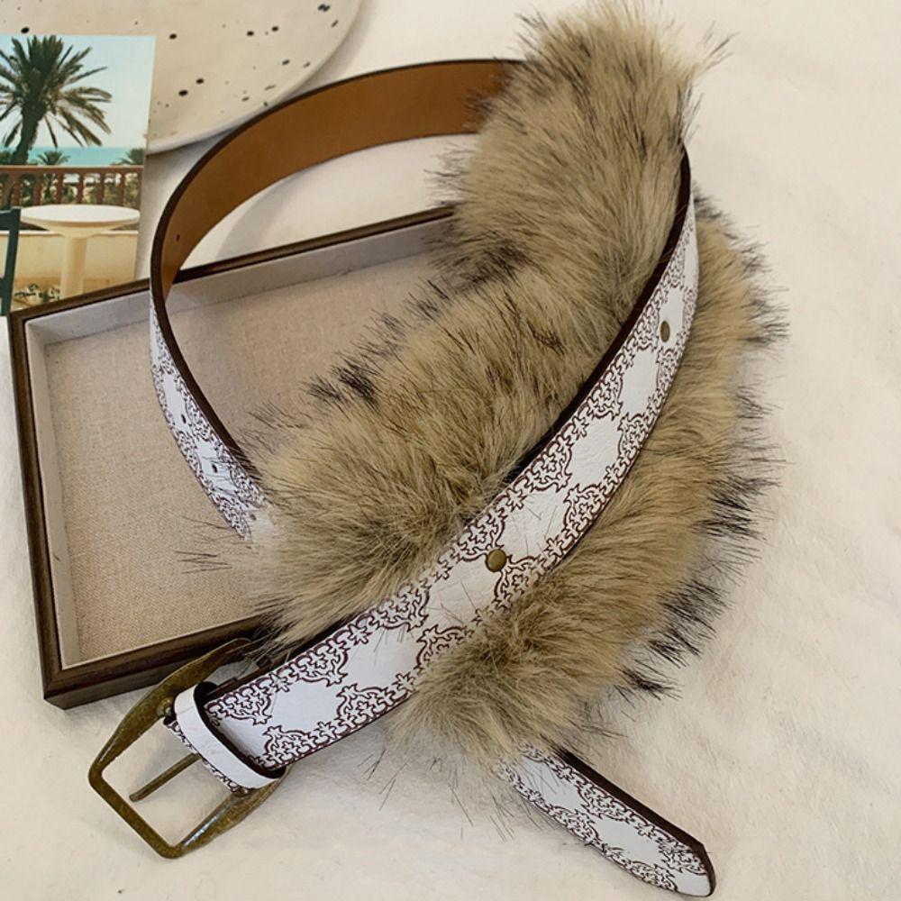 PU Leather Furry Waistband Rivet Plush Belt Simple Y2K Waistband  Daily