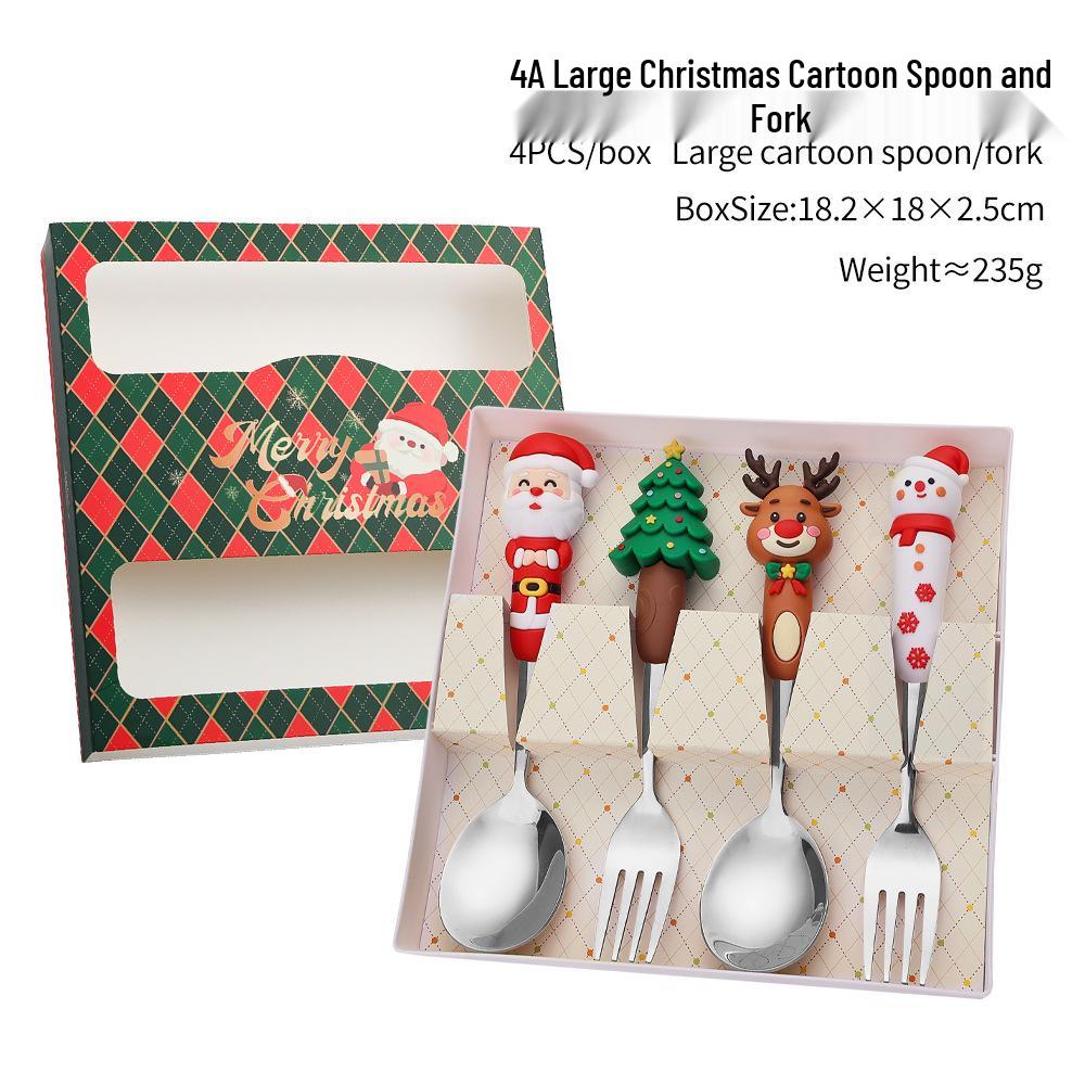 Large Christmas Plush Spoon & Fork Set - Santa Claus & Tree Design