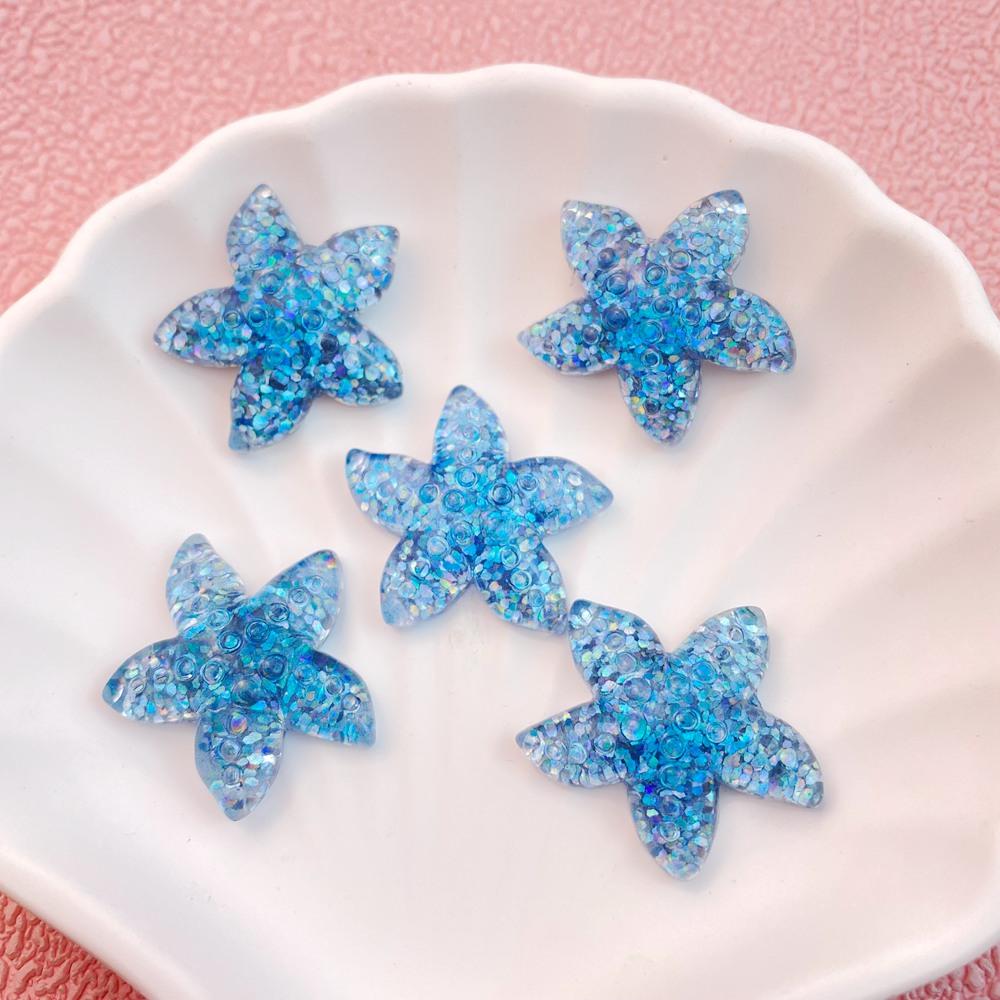10 Pcs New Cute Bright Cartoon Ocean Mermaids, Seahorses, Starfish Resin Clip Book DIY Jewelry Hairpin Headrope Decoration Craft