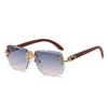 2025 European & American Retro Rimless Sunglasses with Diamond-Cut Edges and Faux Wood Grain Temples for Men