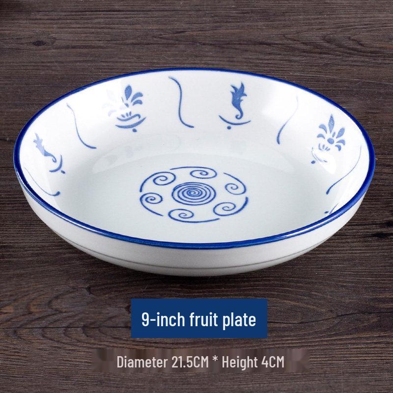 Vintage Ceramic Blue & White Bamboo Flower Bowl - Rustic Farmhouse Tableware, Ideal for Rice & Noodles