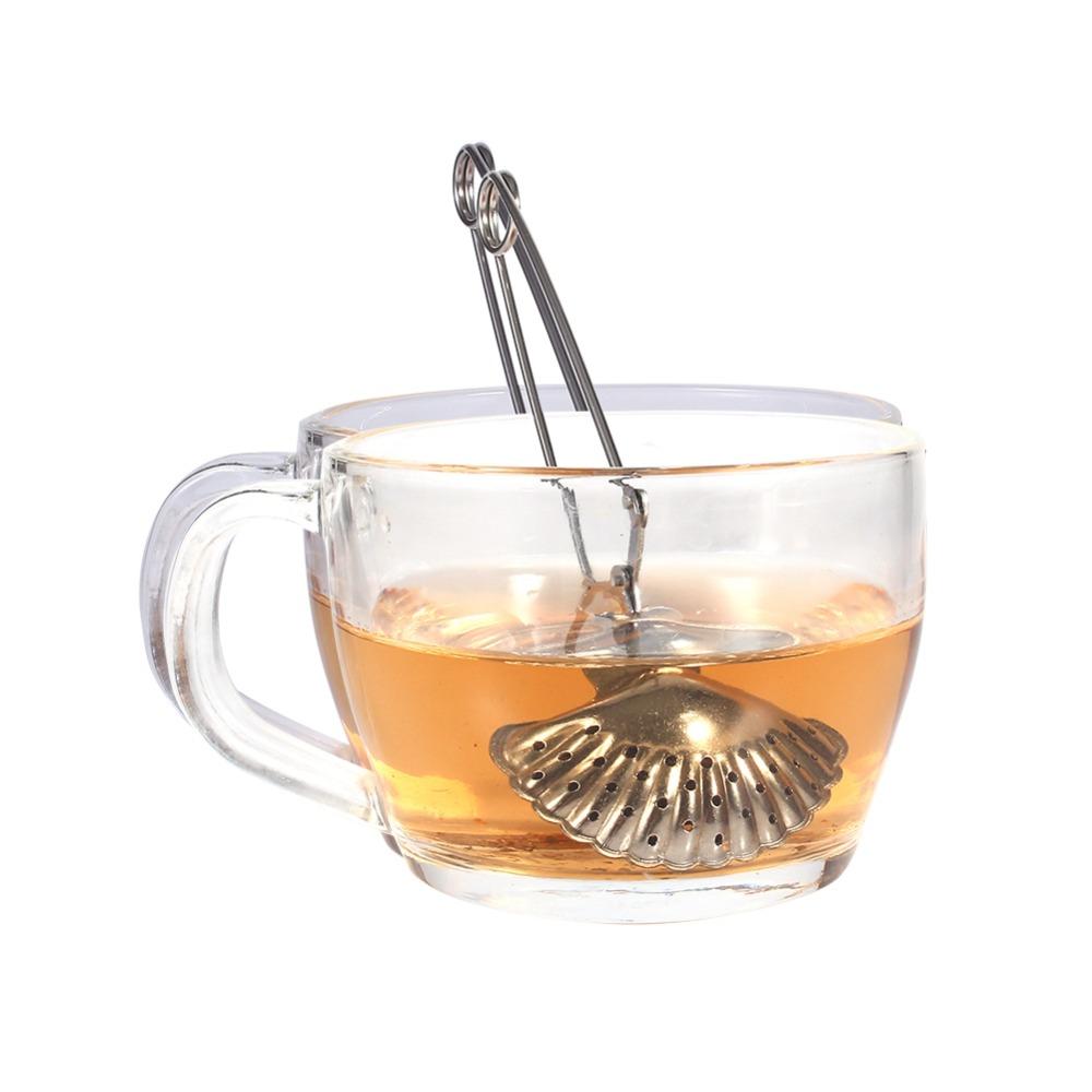 Stainless Steel Loose Tea Infuser With Handle Seashell Snap Design Tea Strainer Filter Pincher Style Loose Tea Steeper