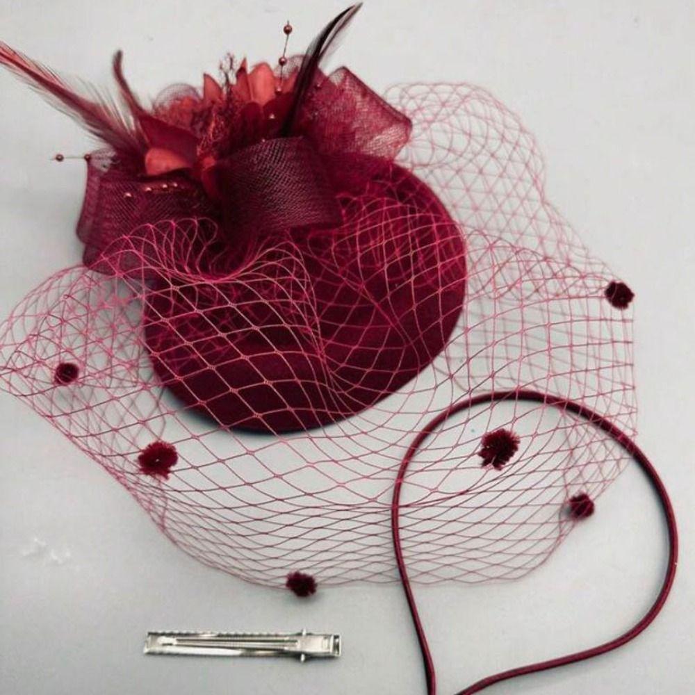 Headband Small Fedoras Headwear Feather Flower Veil Hair Clips Women Mini Mesh Hat  Fascinator Hat