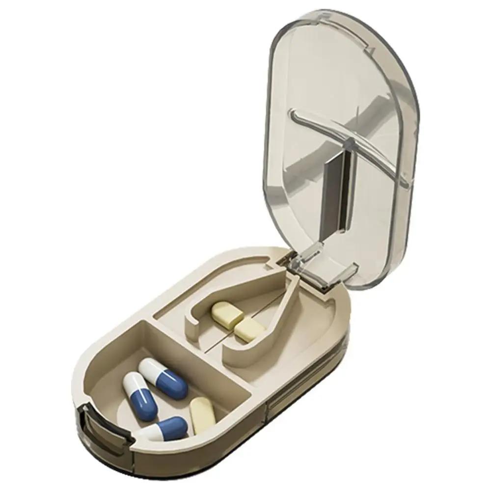 2 In 1 Mini Pill Cutter And Storage Box Portable Drug Tablet Medicine Dustproof Divider Organizer Crusher Pill Box For Outdoor