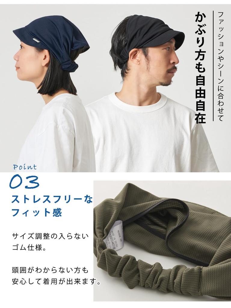 CHARM Turban Sun Visor with Cooler Pocket Lightweight and Stylish Sweat-Wicking, Quick-Drying, UV-Cut [Free Size/Khaki]