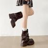 Black retro British style thick-soled thick-heeled Martin boots women's 2025 new autumn height-increasing and thin trousers short boots