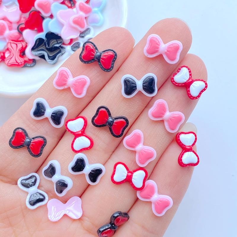 

100Pcs New Mini Cute 7*11mm Love Bowknot Series Flat Back Resin Cabochons Scrapbooking DIY Jewelry Craft Decoration Accessorie