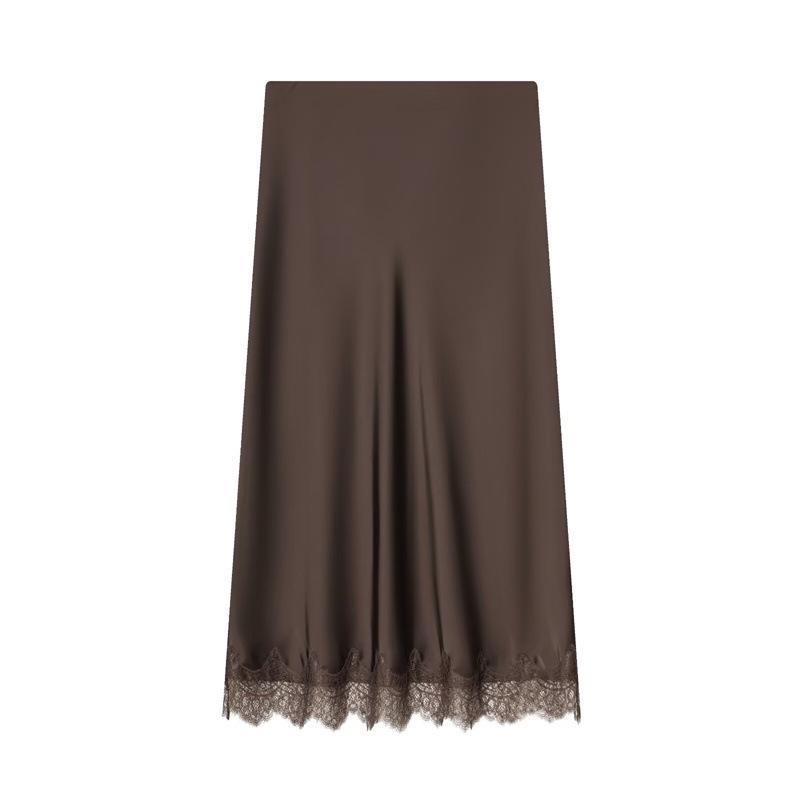 European American Winter 2025 Lace Satin Midi Skirt