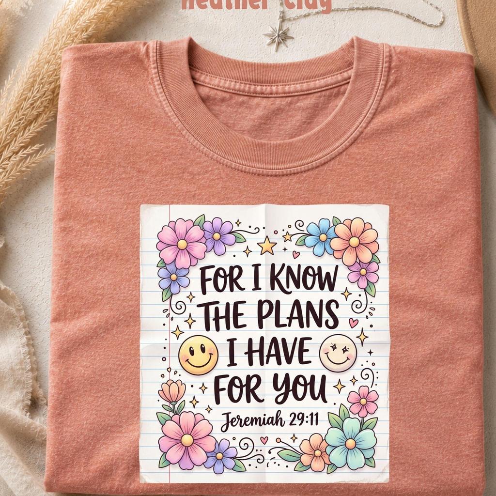 For I Know the Plans shirt Jeremiah 29:11, Christian t-shirt, cute floral faith tee, religious Bible verse top, unisex soft cotton
