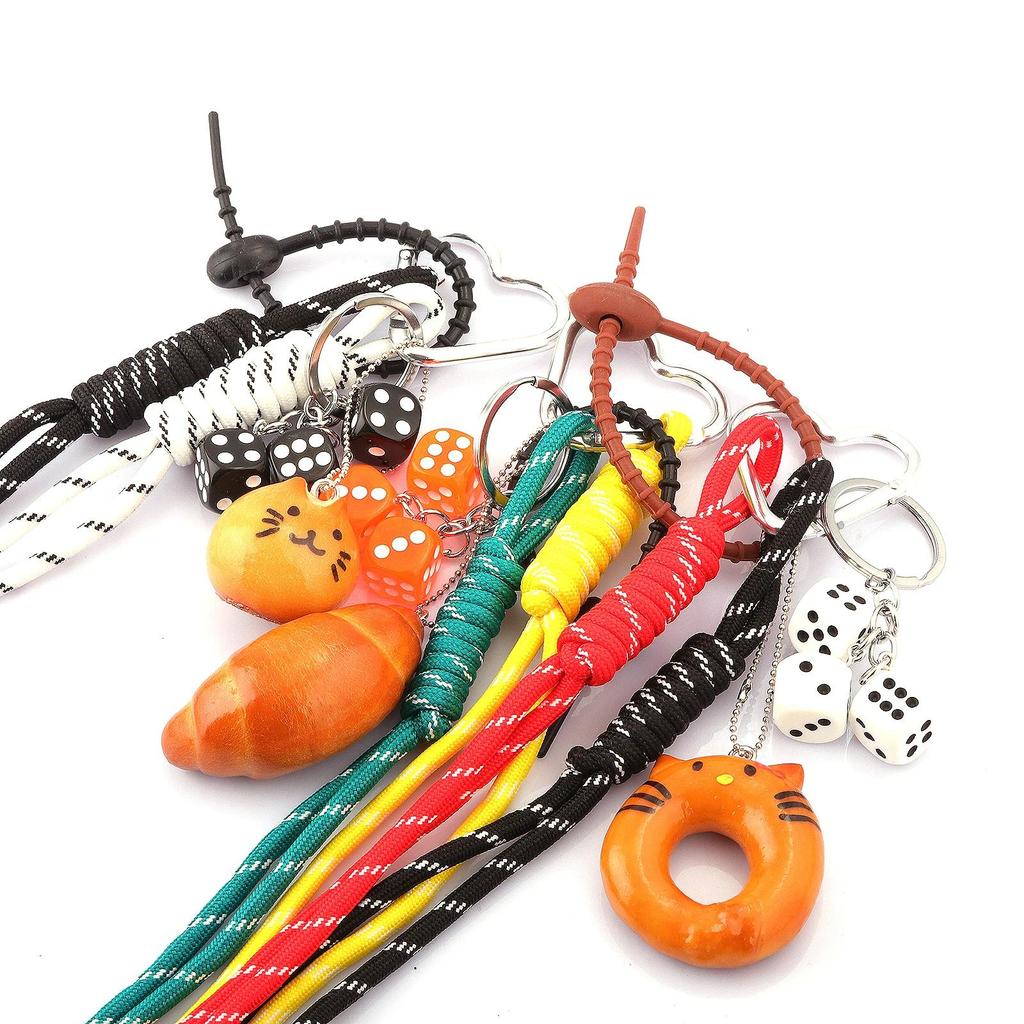 Adorable Alkaline Bread Phone Charm Keychain Pendant Woven Rope Bow Love Heart Pendant Girl Gift Fashion Charm Accessories