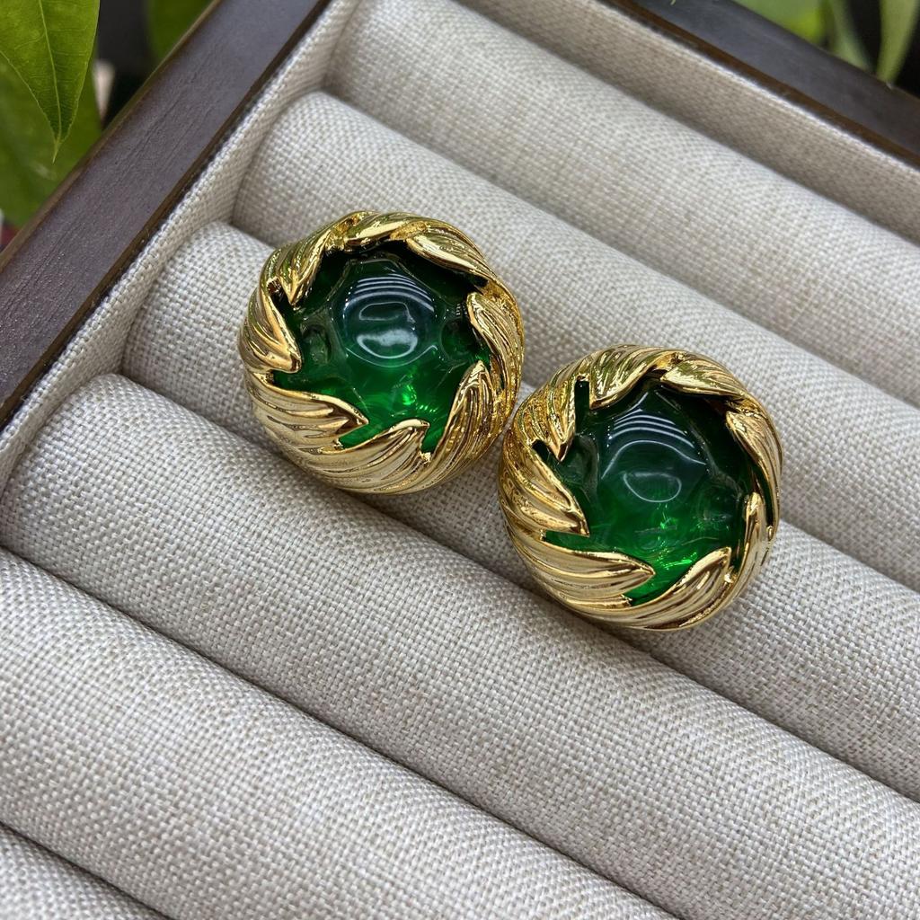 Ji Fan Xi Lava Sky Blue Glazed Stud Earrings Vintage Copper Plated Real Gold Western Antique Court Style Marking Earrings