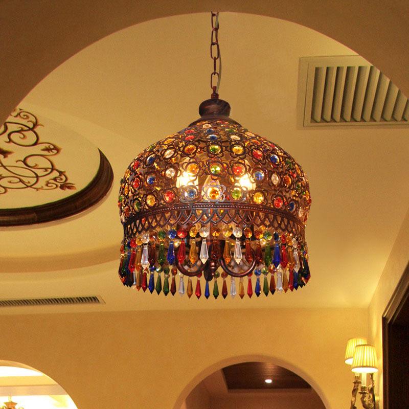 Men's Small Pendant Light: Southeast Asian Style Colorful Crystal Chandelier for Bohemian & Mediterranean Restaurants