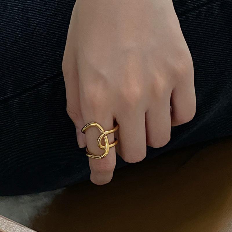 Silver Intertwined Lines Adjustable Cross Ring - Trendy European American Style for Women