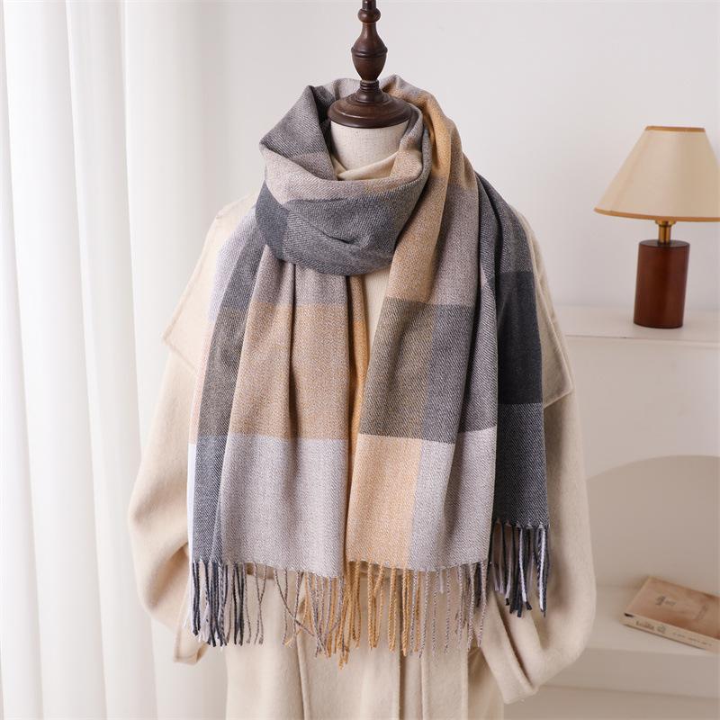 Warm Shawl Women Scarf Luxury Cashmere Winter Blanket Wraps Casual Plaid Print Pashmina Bufanda Travel Poncho Stoles Echarpe