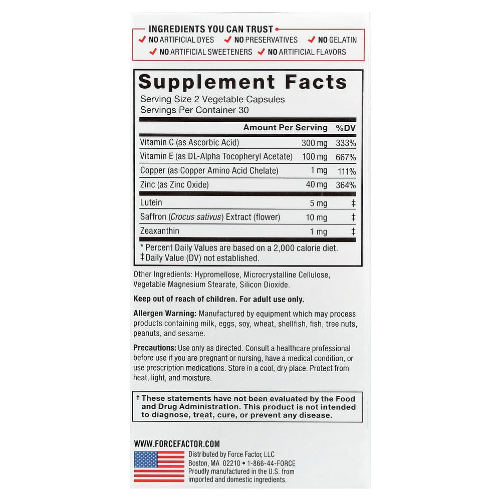 Force Factor Complete Eye Health Advanced Vitamin and Mineral Formula Veggie Capsules 60 Tablets