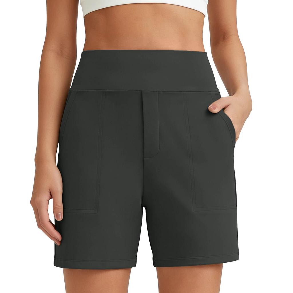 Women Solid Color Pocket Elastic Waistband Comfortable Fitness Workout Yoga Casual Shorts Suitable for Various Activities