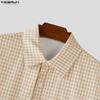 INCERUN Oversized Men Lapel Neck Long Sleeve Buttons Double Layers Casual Plaid Shirts