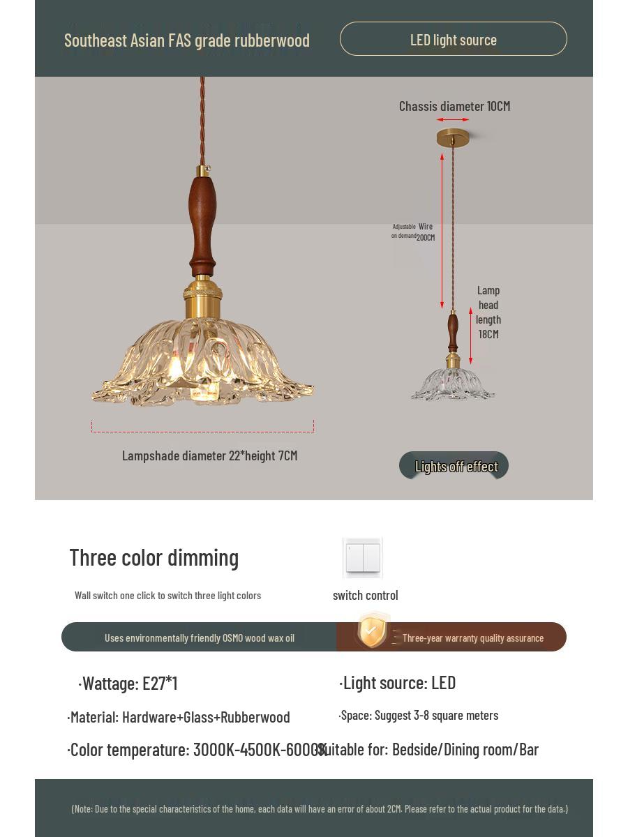 

French Mid-Century Solid Wood Bedside Pendant Light