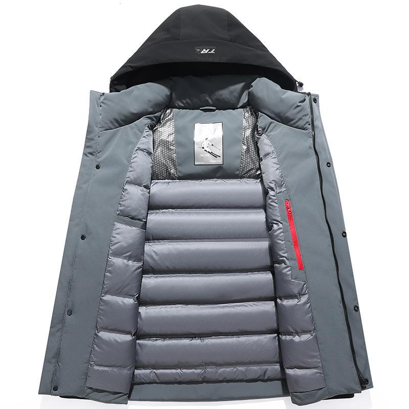 Men's Winter Hooded White Duck Down Thickened Middle-aged and Elderly Business Dad Winter Coat