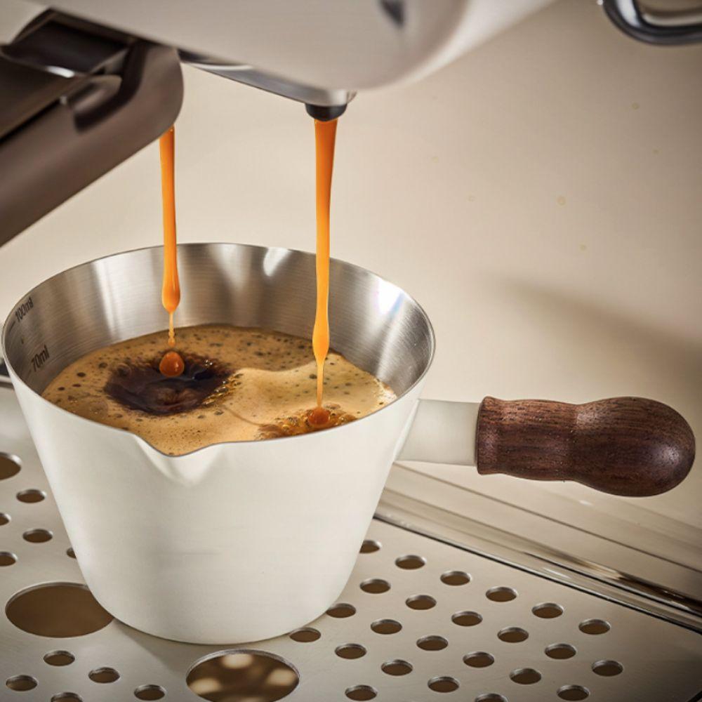 Walnut Handle Coffee  Extraction Cup 304 Stainless Steel Milk Cup Multifunctional Dosing Cup  Cafe