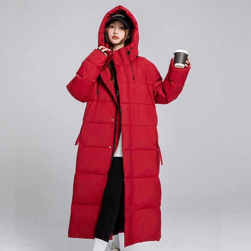 

Утолщенная стеганая куртка женская стеганая куртка удлиненная свободная 2025 новая зимняя стеганая хлопковая куртка с капюшоном XXL красный