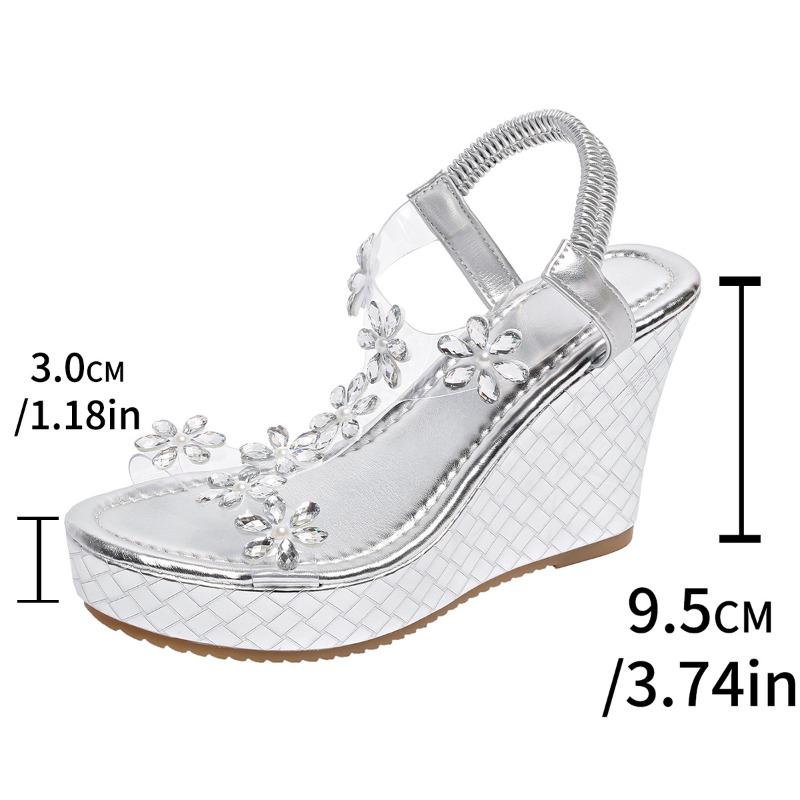 Muffin thick-soled wedge sandals women's summer new elastic band rhinestone flower water table fashion sandals