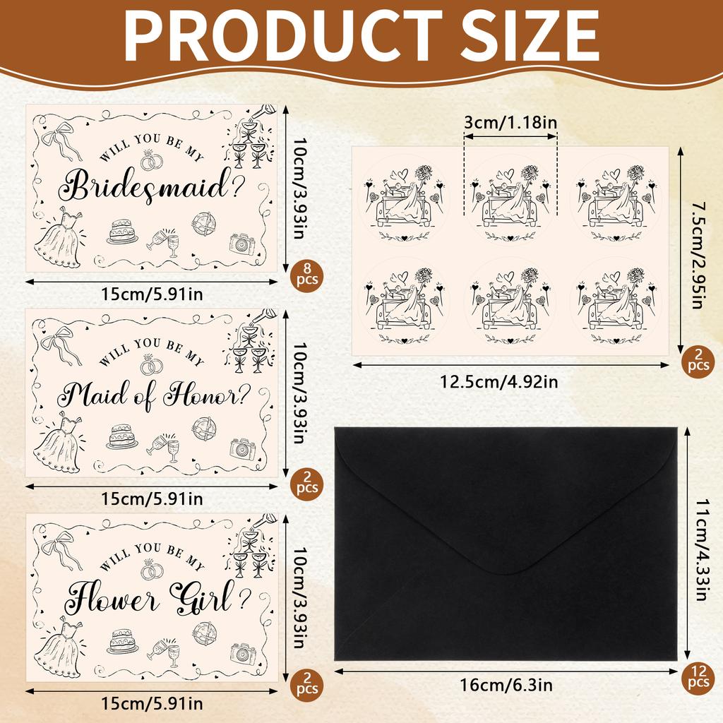 12 Sets Bridesmaid Proposal Cards Gifts Will You Be My Bridesmaid Maid Of Honor Flower Girl Card With Black Envelope Stickers Fo