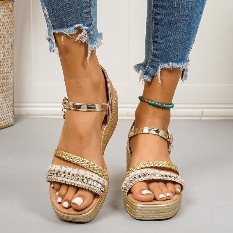 Plus Size Shoes for Women 36-43 Summer 2026 Fashion Women Buckle Strap Comfortable Platform Wedges Non-slip Sandals