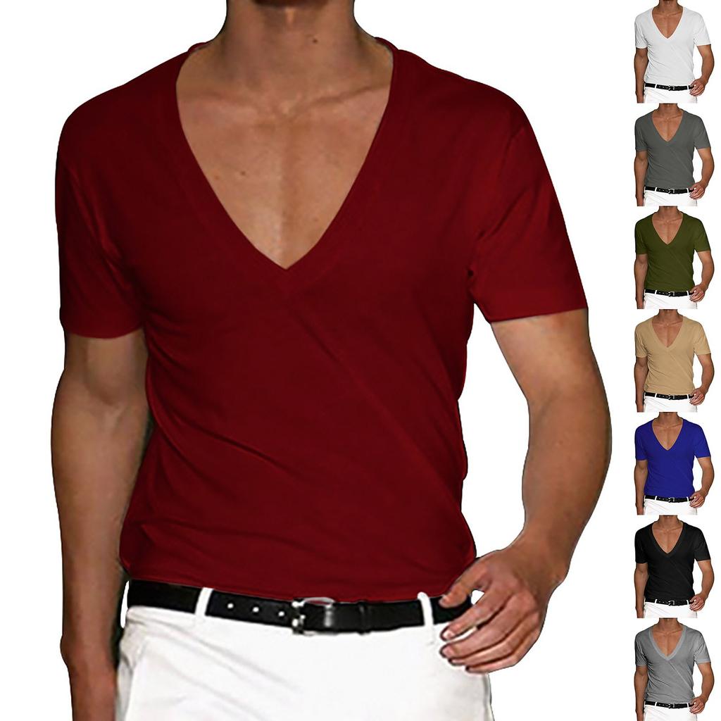 Pánské tričko Pánské tričko s výstřihem do V jednobarevné Velké velikosti Ležérní tričko s krátkým rukávem