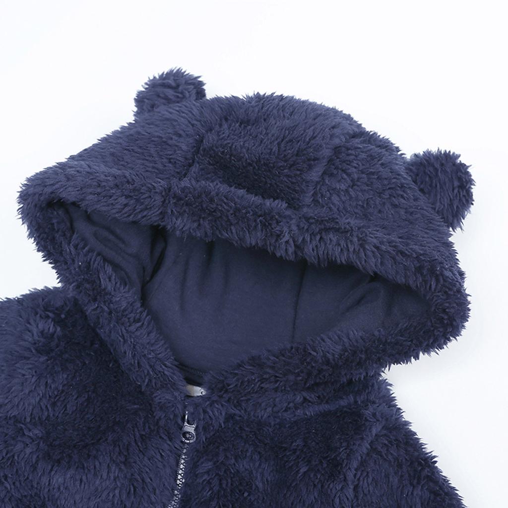 Newborn Baby Boys Winter Fleece Jumpsuit Hooded Romper Zipper Coat Outwear