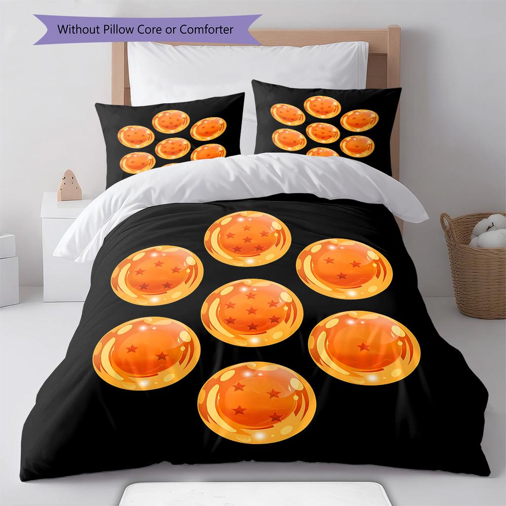 Dragon Ball Logo Pattern Bedding Quilt Set Quilt Cover Pillowcase Home Birthday Gift(1 * duvet cover + 2 * pillowcase, without core)