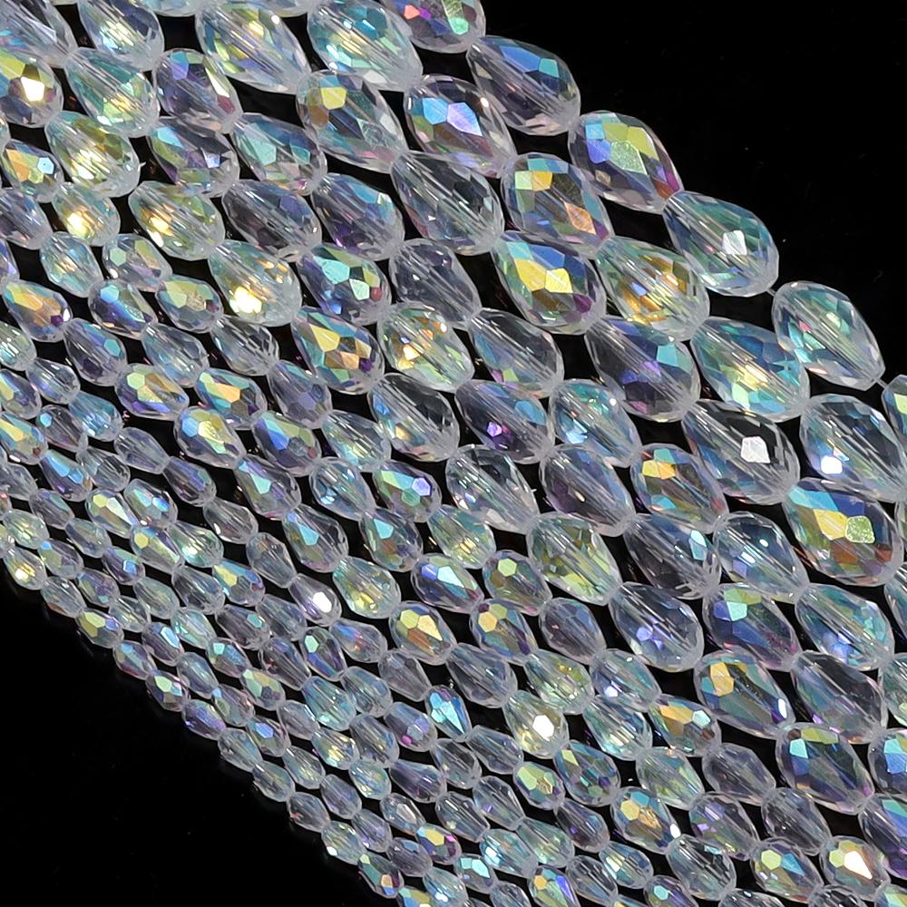 1 Strand AB Colored Crystal Faceted Beads Droplet Shaped Loose Spacer Glass Beads For DIY Fashion Bracelet Necklace Accessories