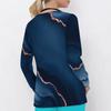 Women Plus Size Blue Marble Printed Nurse Scrub Top V Neck Long Sleeve With Pockets