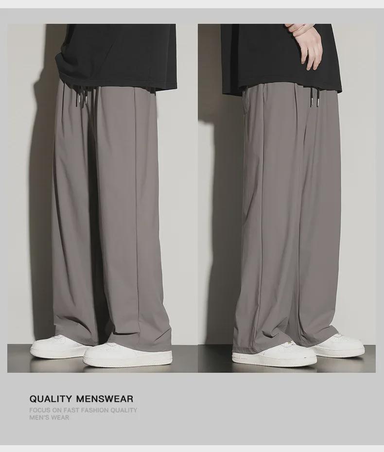 Men's Summer Trend Wide-Leg Ice Silk Casual Trousers - Loose Straight Sports Pants