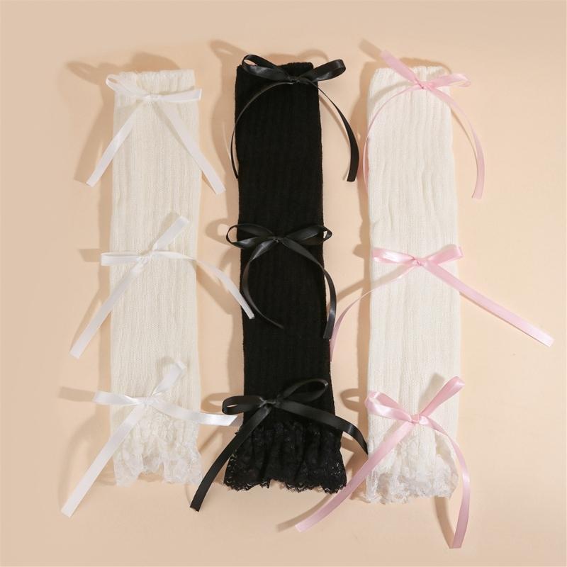 Elegant Lace Bows Stacked Arm Sleeves Breathable Acrylic Arm Warmers for Comfort and Warm in Winter Outdoor Activities