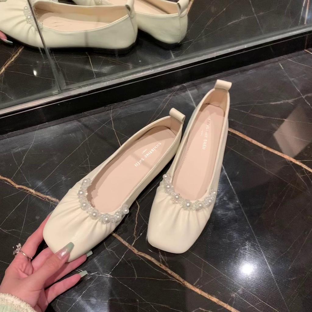 2024 Shoes for Women Fashion Flat Shoes Pearl Casual Boat Shoes Comfortable Fashion Leather Slip-on Loafers