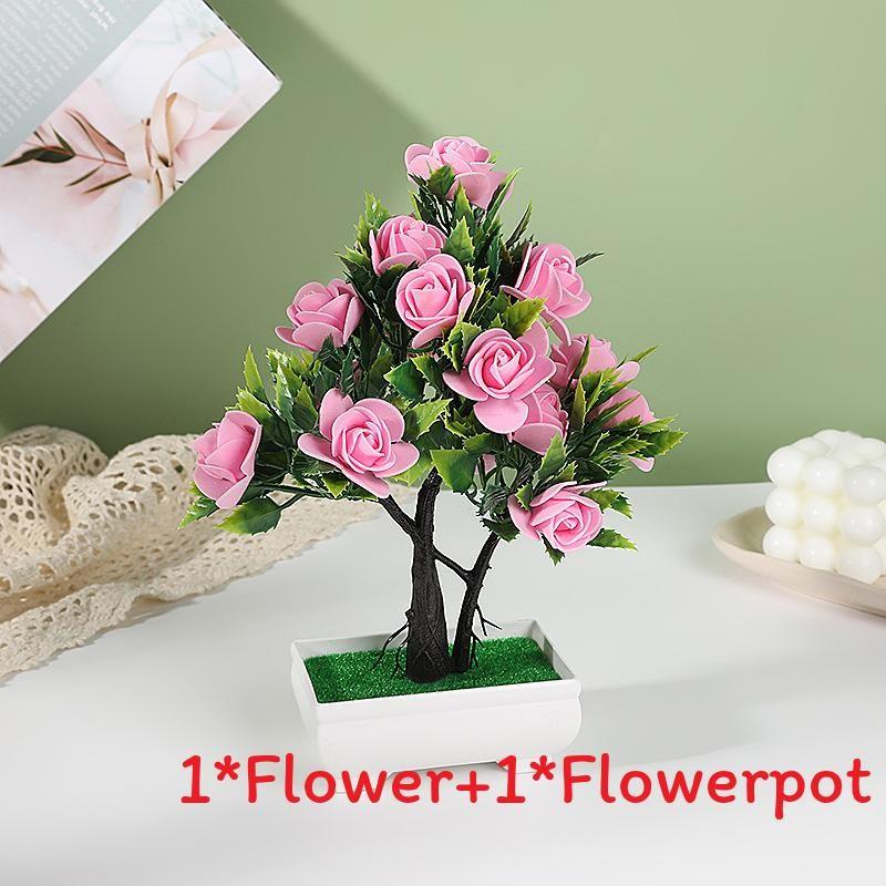 Artificial Potted Rose Plant With Durable Plastic Foam For Home Decor And Gifts