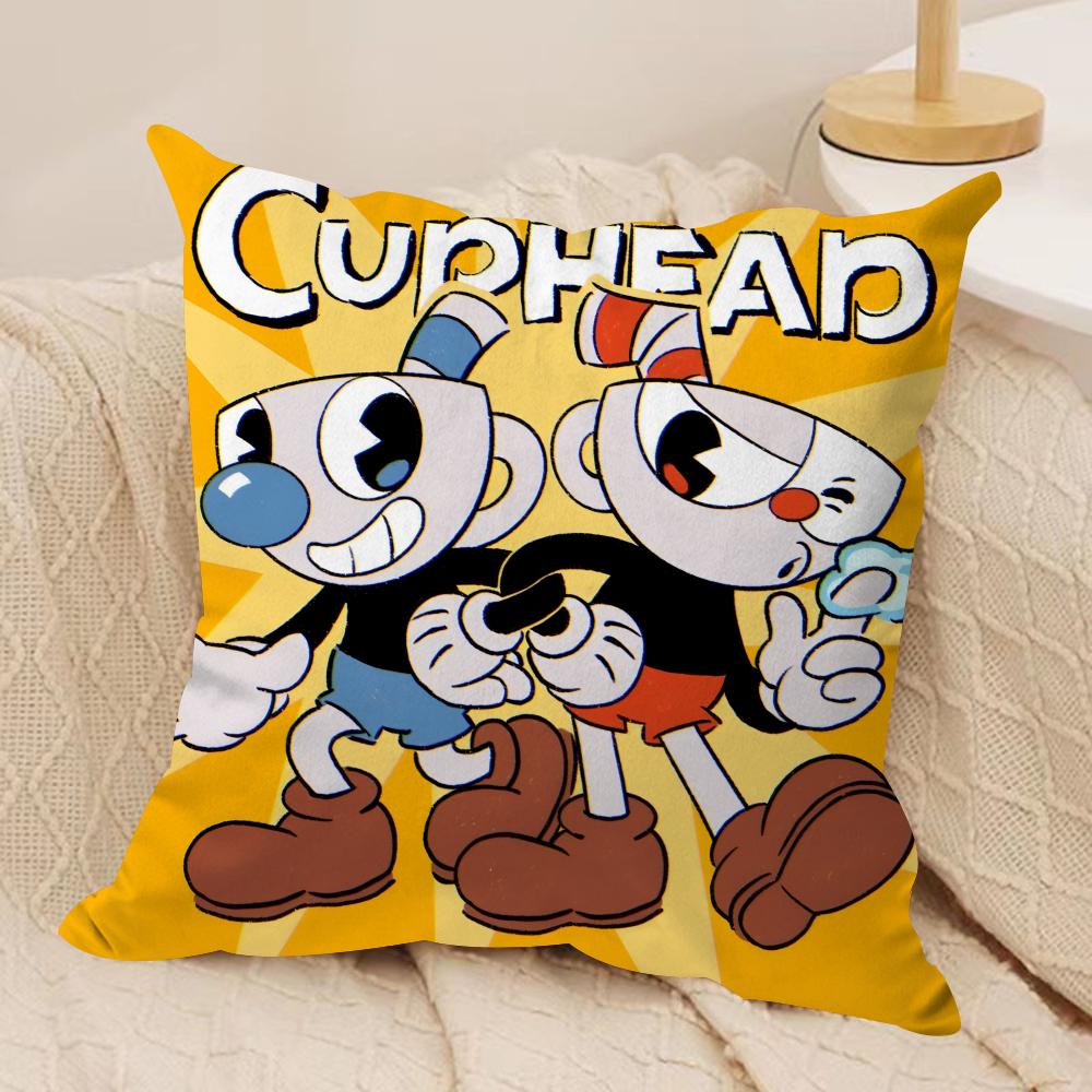 Classic Game CCuphead Cute Cushion Cover Silky Short Plush Invisible Zipper Dustproof Sofa Pillow Case For Home Decor