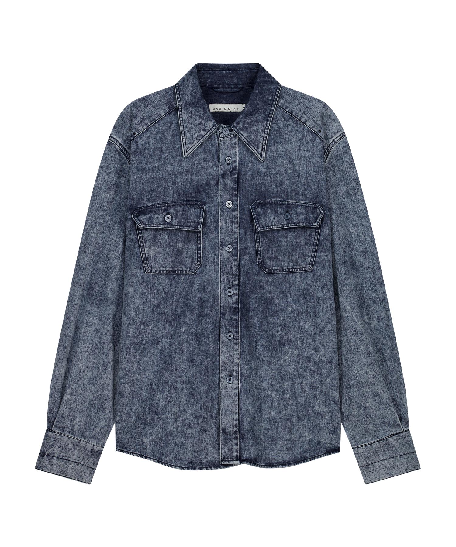 Un Gimmick Snow Washed Western Denim Shirt (Blue) Blue/L
