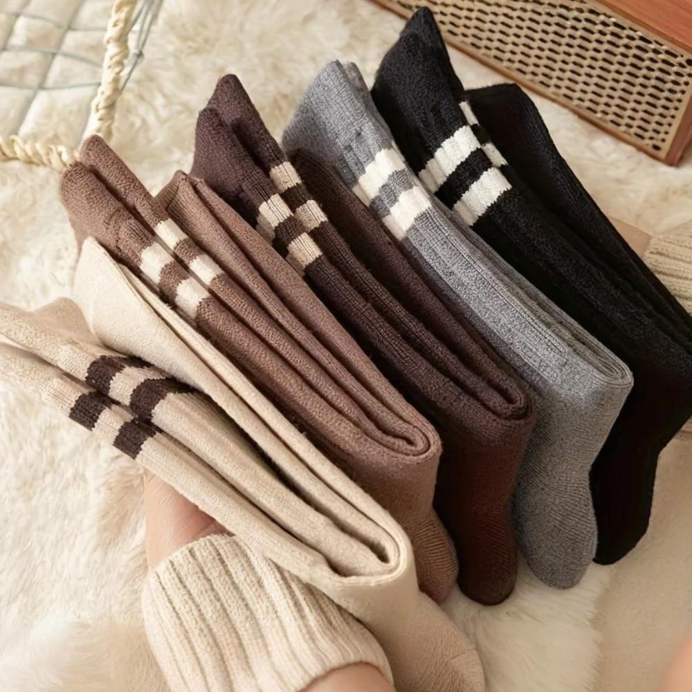 5paris Elastic Stripe Socks Soft Calf Socks Preppy Style Cotton Socks Lady