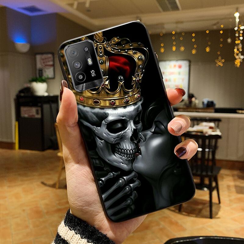 Skeleton Schädel Frau Kuss Tattoo Telefon Fall für OPPO A54 A74 A94 A53S A9 A5 A15 A16 A91 A96 A76 Reno8 8Pro Reno2 Z Abdeckung Coque