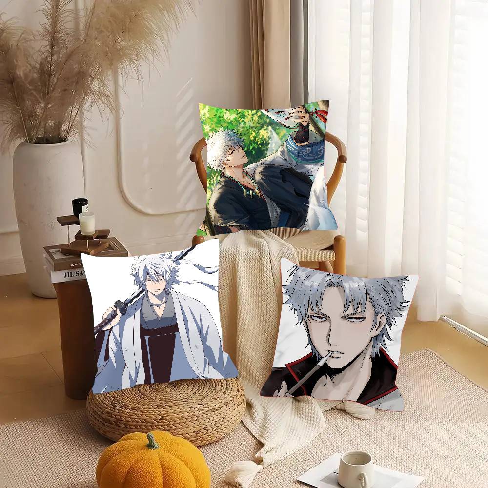 Anime Sakata Gintoki Pillow Case Fashion Square Pillowcase Bedroom Sofa Room Ins Decoration Leisure