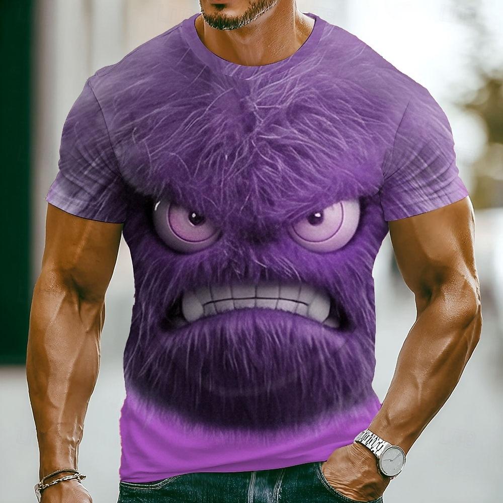 Men's Funny Emotes T Shirt Short Sleeve T shirt 3D Print Crew Neck Shirt Fashion Exaggerated Casual Daily Street Blue Red Light Purple